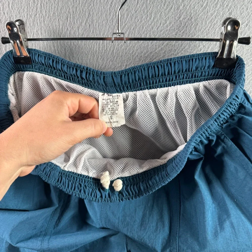 Vintage Rusty Shorts Mens Small Blue Swim Trunks Surf Beach 90s 100% Nylon